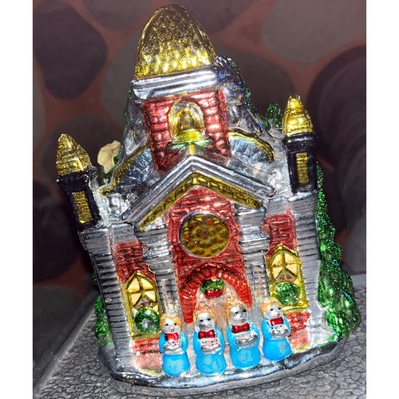 Vintage Small Light-Up Ceramic Christmas Church Choir Metallic Shiny Brite - Picture 3 of 16